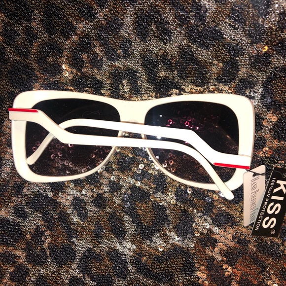 {???} Red White Square Frame Sunglasses - Picture 2 of 2
